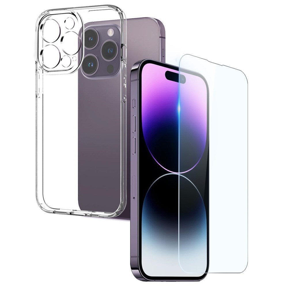 iPhone 14 Pro Max NORTHJO 2-i-1 Sæt - Fleksibelt Plast Mobil Cover & Skærmbeskyttelsesglas - Gennemsigtig