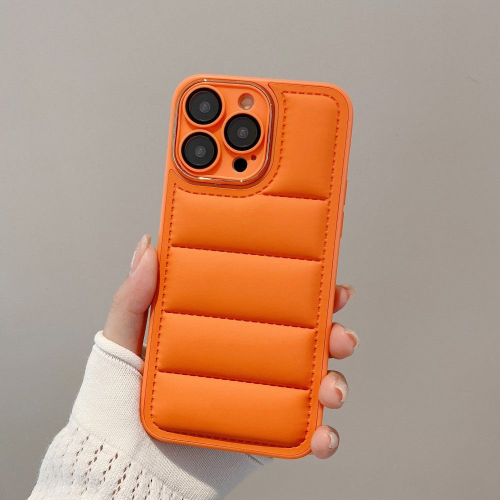 iPhone 14 Pro Max Læderbetrukket 3D Plastik Bagside Cover m. Kameralinse Beskyttelse - Orange