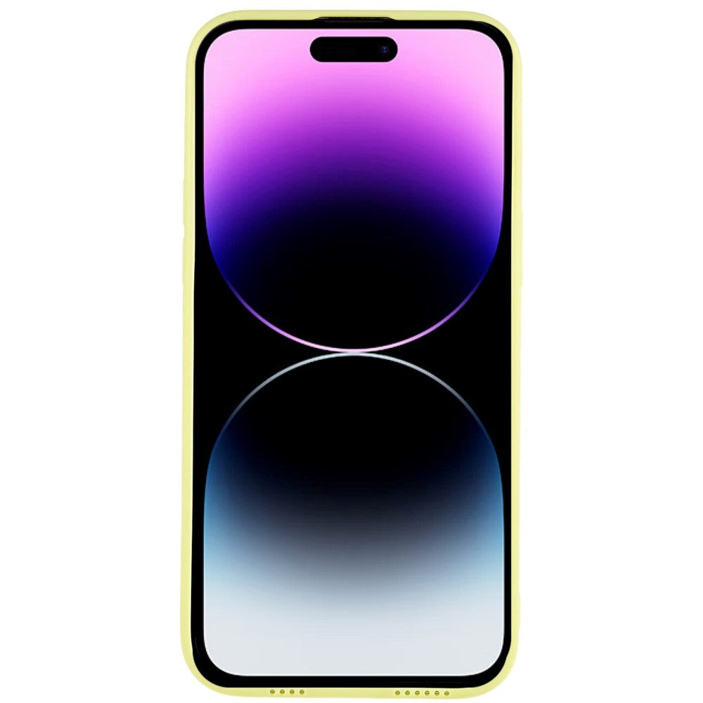 iPhone 14 Pro Max Læderbetrukket 3D Plastik Bagside Cover m. Kameralinse Beskyttelse - Gul