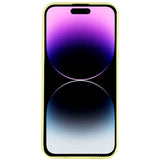iPhone 14 Pro Max Læderbetrukket 3D Plastik Bagside Cover m. Kameralinse Beskyttelse - Gul