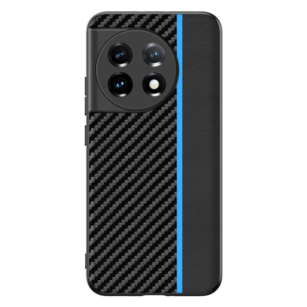 One Plus 11 TPU Carbon & Imiteret Læder Cover - Sort / Blå