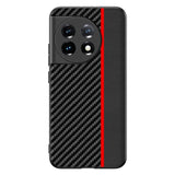 One Plus 11 TPU Carbon & Imiteret Læder Cover - Sort / Rød