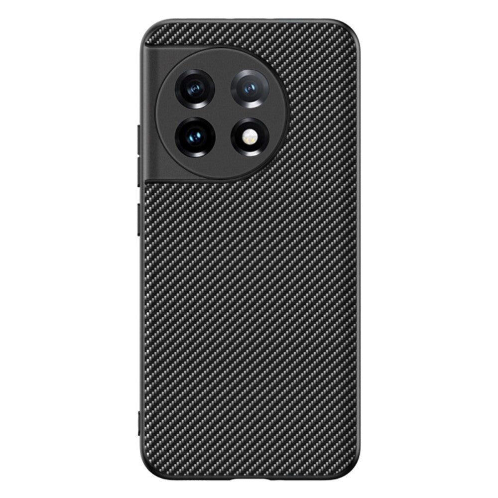 One Plus 11 TPU Carbon & Imiteret Læder Cover - Sort / Grå