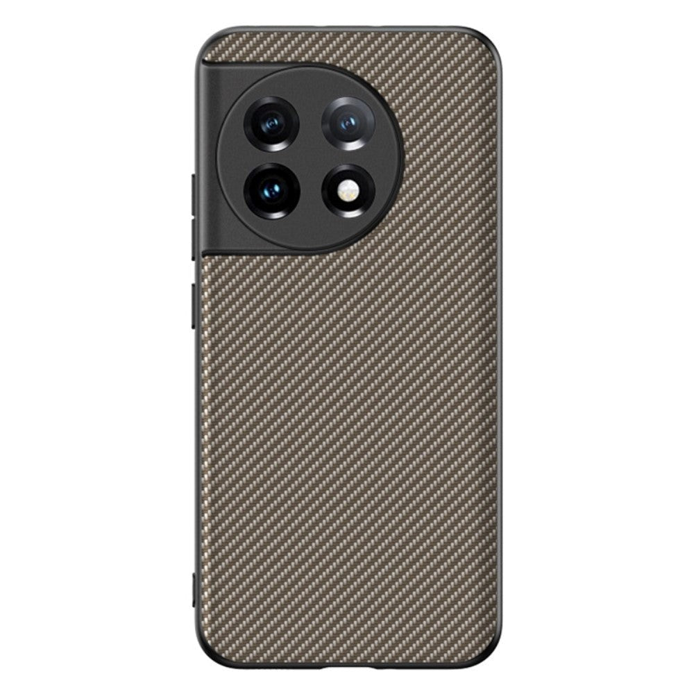 One Plus 11 TPU Carbon & Imiteret Læder Cover - Gull