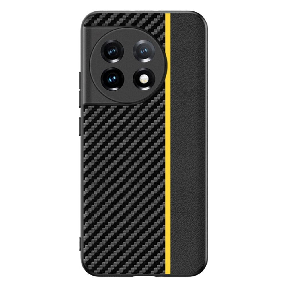 One Plus 11 TPU Carbon & Imiteret Læder Cover - Sort / Gul