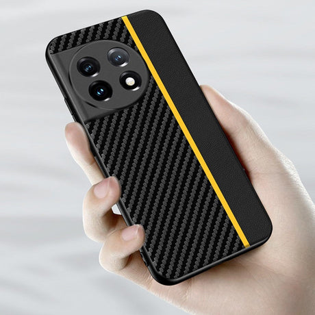 One Plus 11 TPU Carbon & Imiteret Læder Cover - Sort / Gul