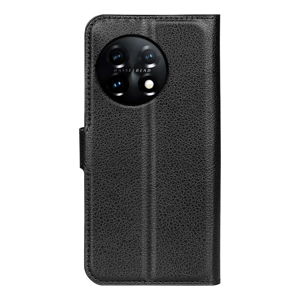 OnePlus 11 PU Litchi Læder Flip Cover m. Pung - Sort