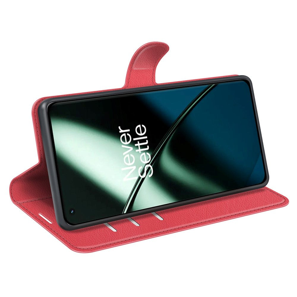 OnePlus 11 PU Litchi Læder Flip Cover m. Pung - Rød