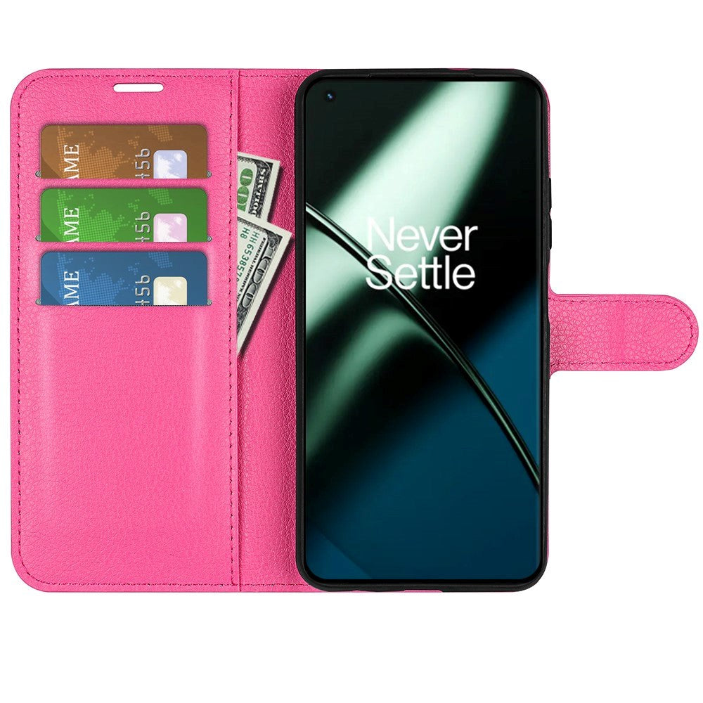 OnePlus 11 PU Litchi Læder Flip Cover m. Pung - Pink