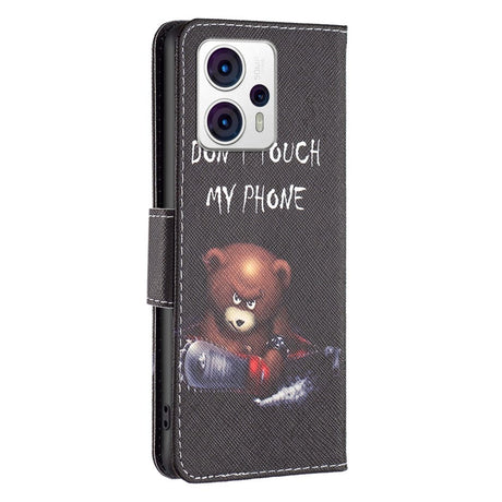 Motorola Moto G13 / G23 / G53 Læder Flip Cover m. Pung & Print - "Don't Touch My Phone" Bjørn