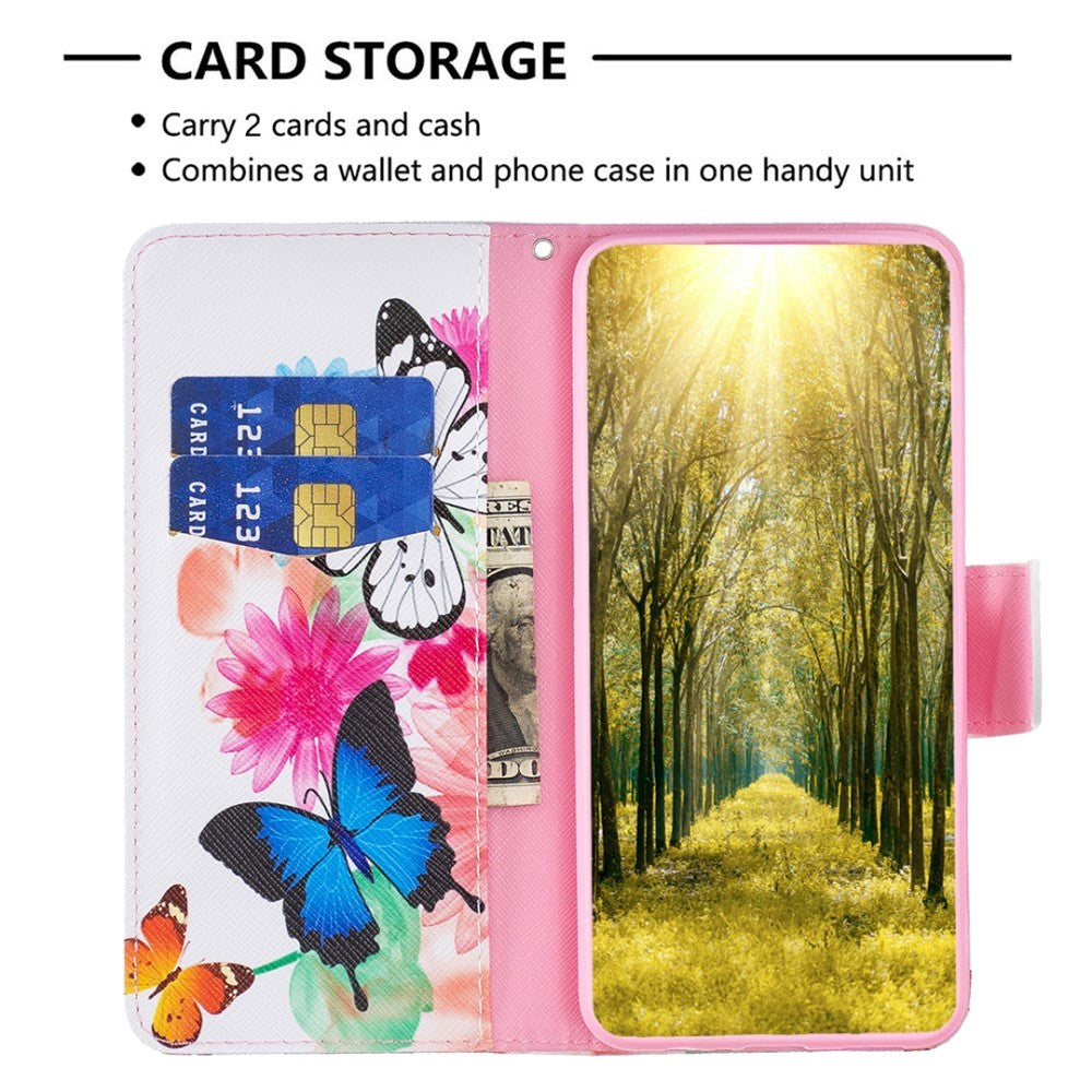 Motorola Moto G13 / G23 / G53 Læder Flip Cover m. Pung & Print - Blomster og Sommerfugle