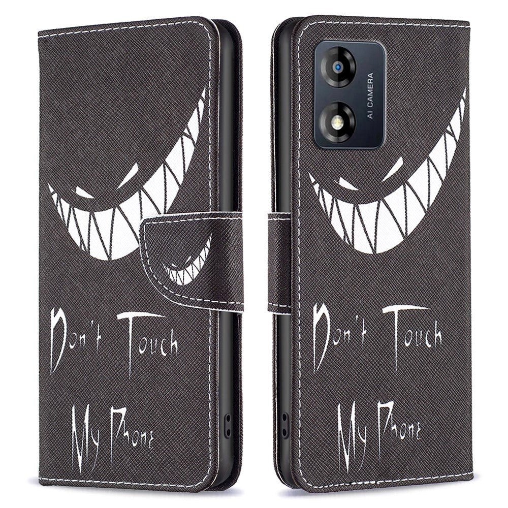 Motorola Moto E13 Læder Flip Cover m. Pung & Print - "Don't Touch My Phone"