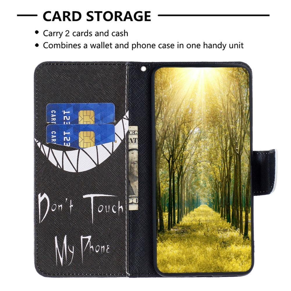 Motorola Moto E13 Læder Flip Cover m. Pung & Print - "Don't Touch My Phone"