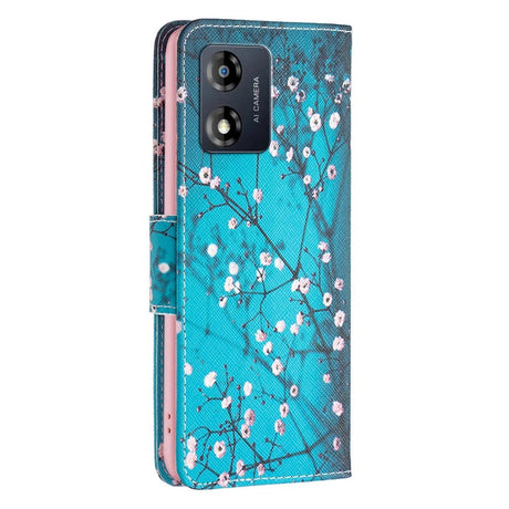 Motorola Moto E13 Læder Flip Cover m. Pung & Print - Træ med Blomster