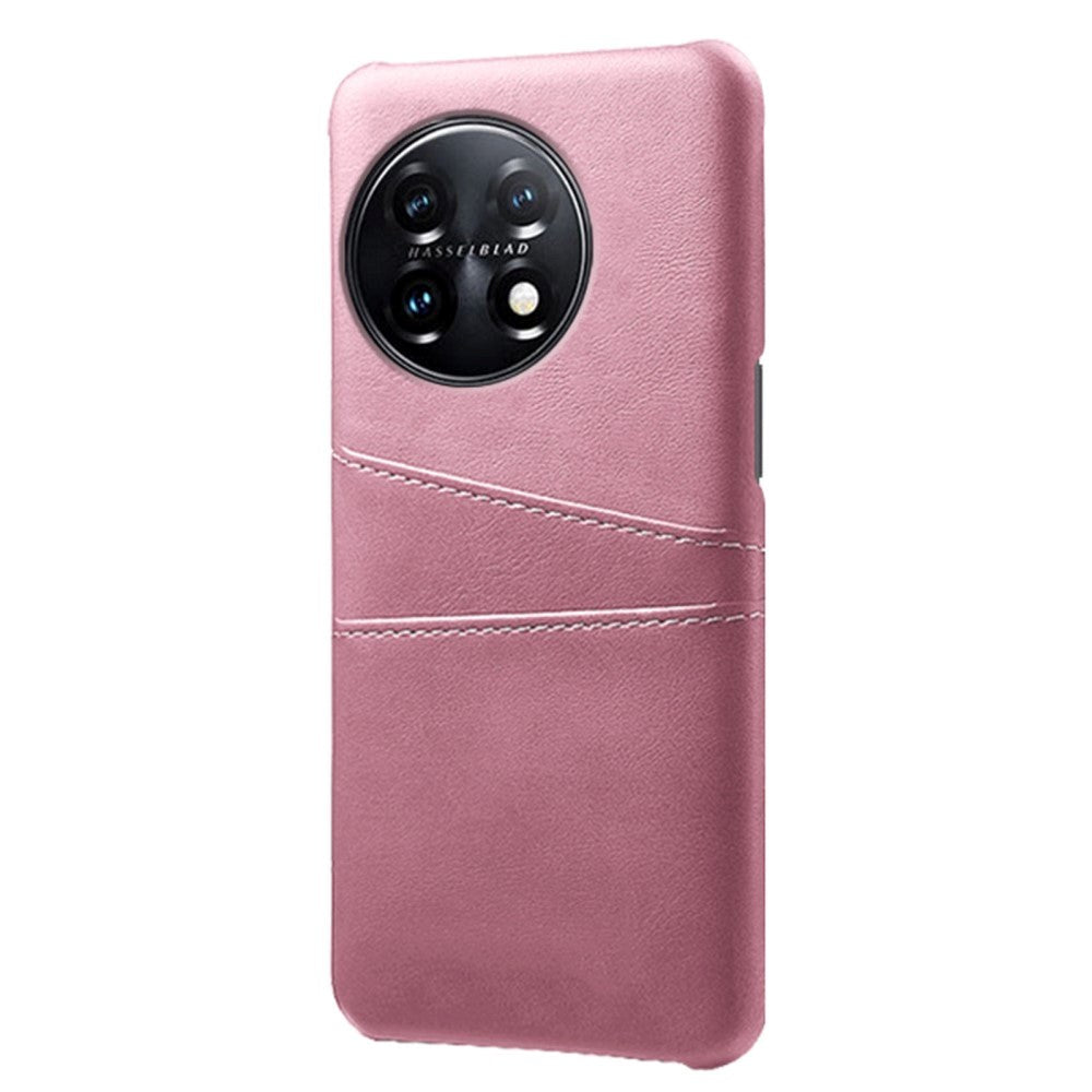 OnePlus 11 Læderbelagt Plastik Cover m. Kortholder - Rose Gold