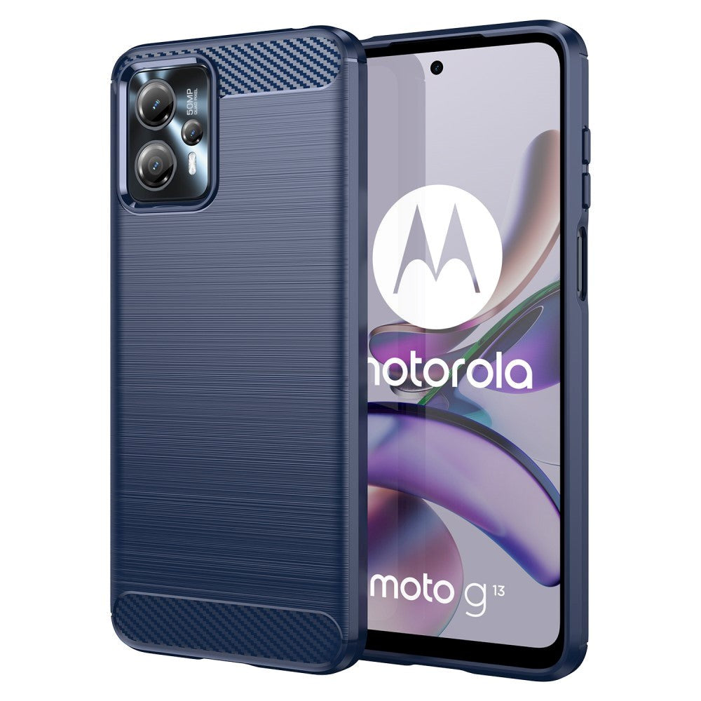 Motorola Moto G13 / G23 Brushed Carbon Fiber Bagside Cover - Blå