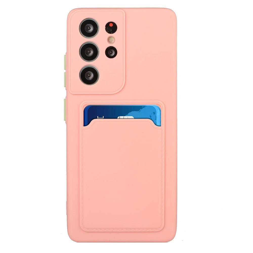 Samsung Galaxy S23 Ultra Fleksibel Plastik Bagside Cover m. Kortholder - Pink