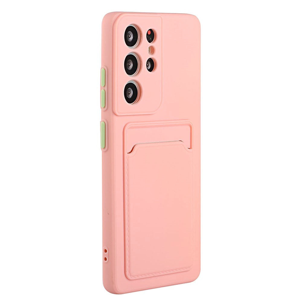 Samsung Galaxy S23 Ultra Fleksibel Plastik Bagside Cover m. Kortholder - Pink