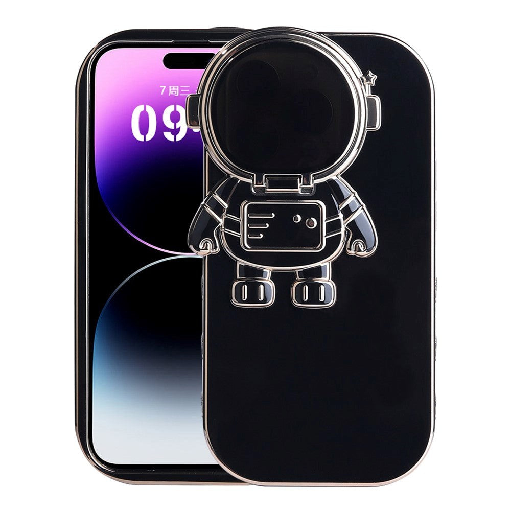 iPhone 14 Pro Fleksibel Plastik Bagside Cover m. 3D Astronaut Figur og Kamera Beskyttelse - Sort / Guld