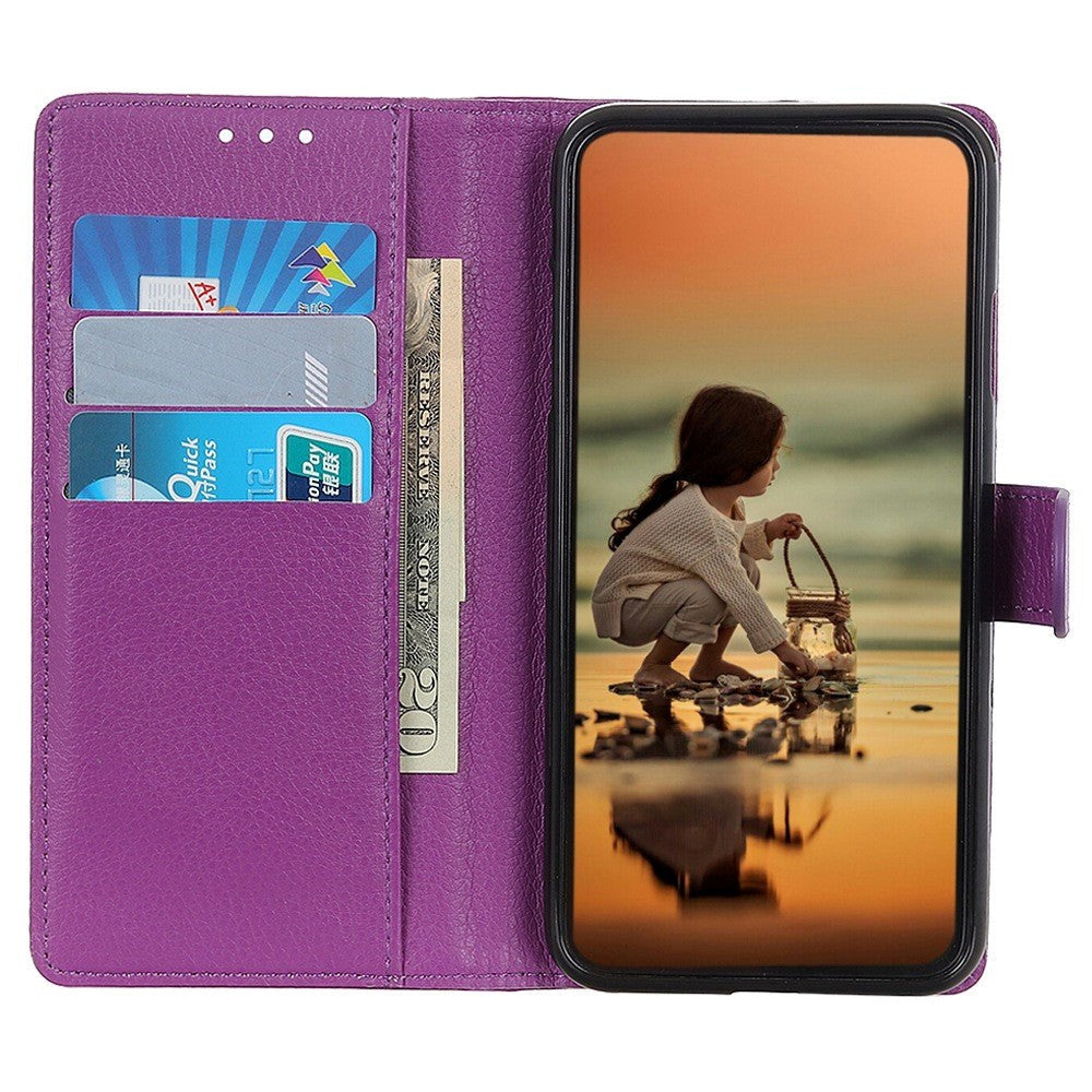 Samsung Galaxy A24 Litchi Læder Flip Cover m. Pung - Lilla