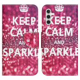 Samsung Galaxy A24 Læder Flip Cover m. Pung & Ståfunktion - "Keep Calm and Sparkle"