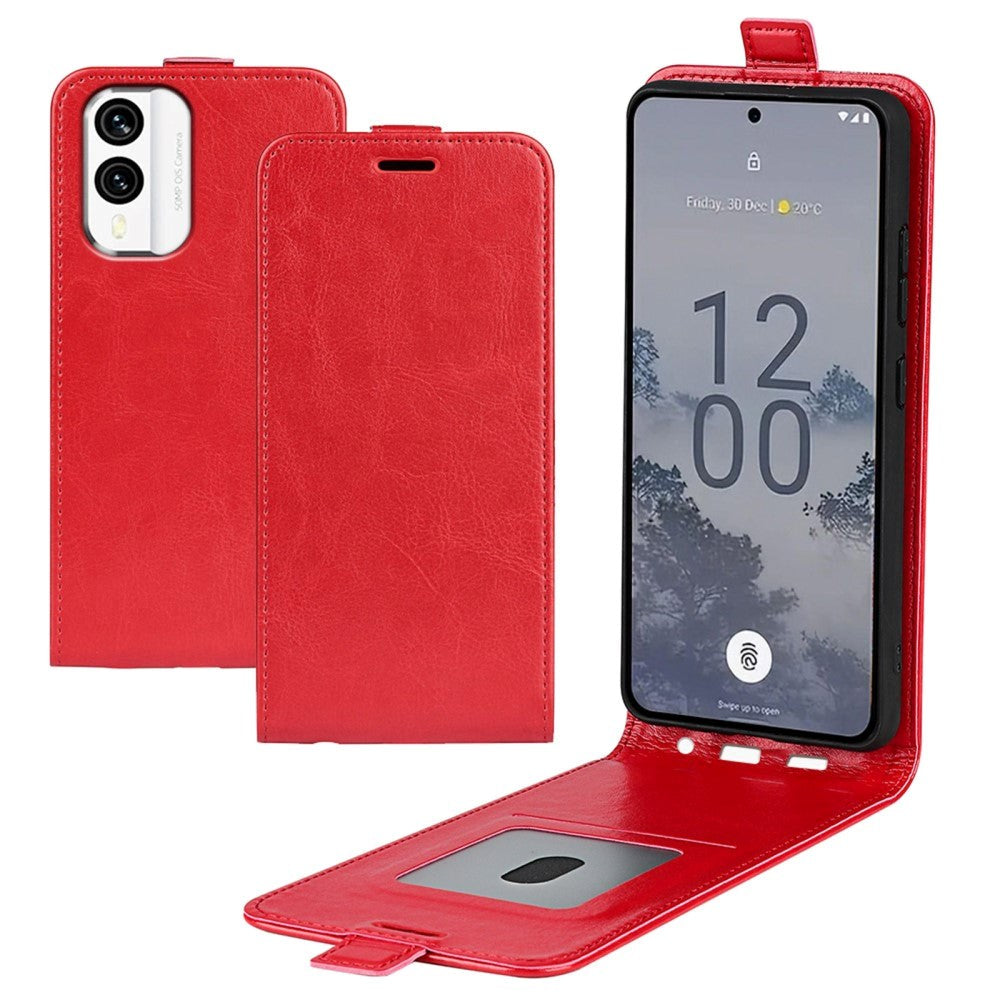 Nokia X30 Vertikalt Flip Læder Cover m. Kortholder - Rød