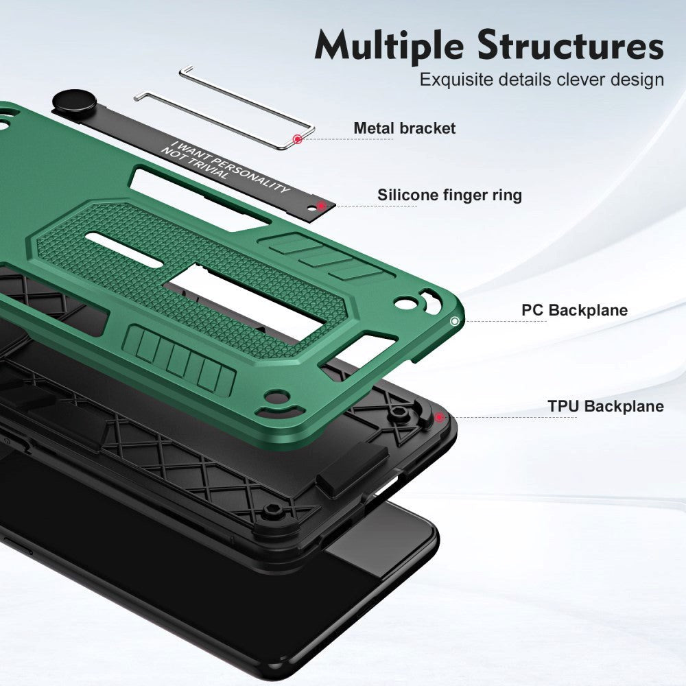 Xiaomi Redmi Note 12 Pro (5G) Håndværker Bagside Cover m. Kickstand & Silikone Finger Ring - Grøn