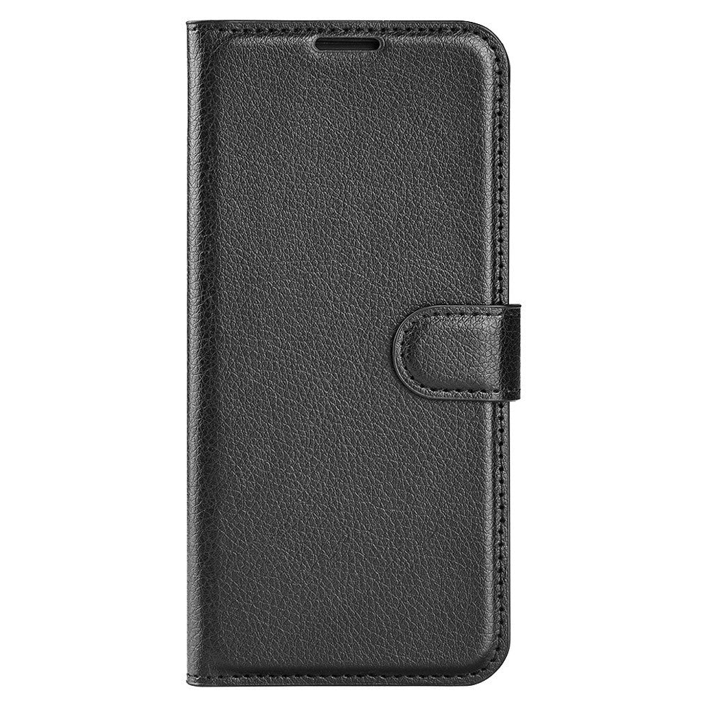 Sony Xperia 1 V Litchi Læder Flip Cover m. Pung - Sort