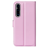 Sony Xperia 1 V Litchi Læder Flip Cover m. Pung - Lyserød