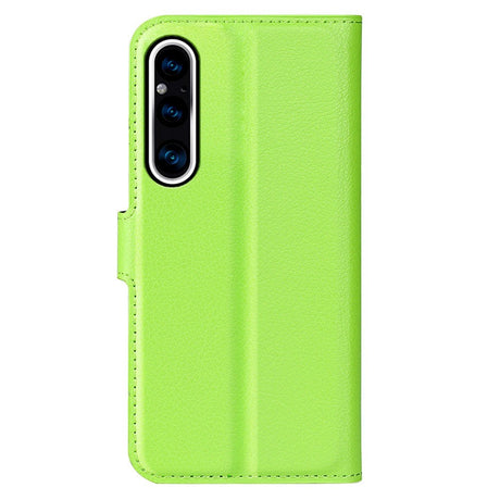 Sony Xperia 1 V Litchi Læder Flip Cover m. Pung - Grøn