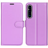 Sony Xperia 1 V Litchi Læder Flip Cover m. Pung - Lilla