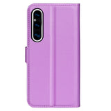 Sony Xperia 1 V Litchi Læder Flip Cover m. Pung - Lilla