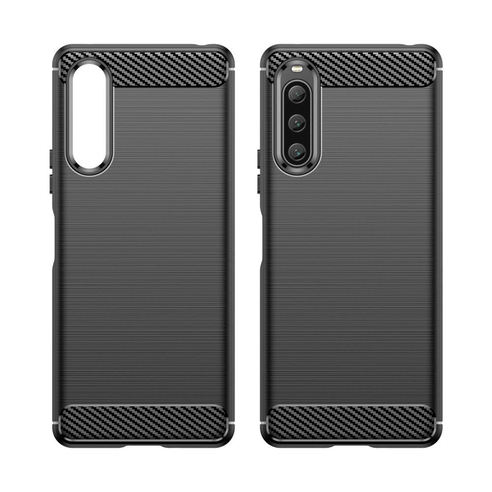 Sony Xperia 10 V Brushed Carbon Bagside Cover - Sort