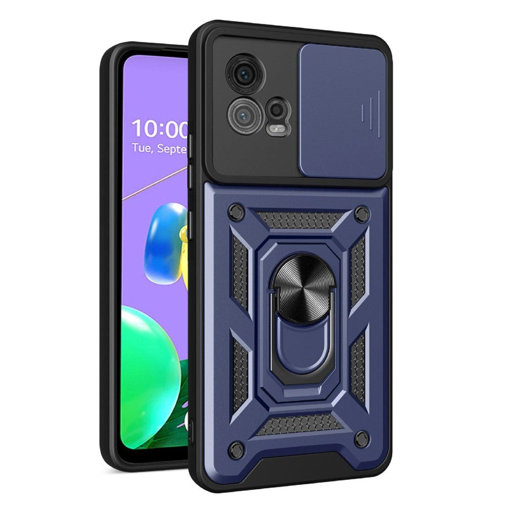 Motorola Moto G72 Håndværker Bagside Cover m. Magnetisk Kickstand & Cam Slider - Blå