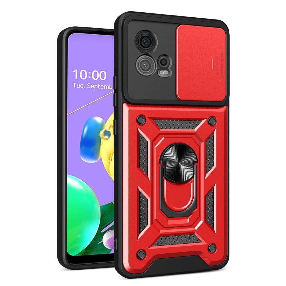 Motorola Moto G72 Håndværker Bagside Cover m. Magnetisk Kickstand & Cam Slider - Rød