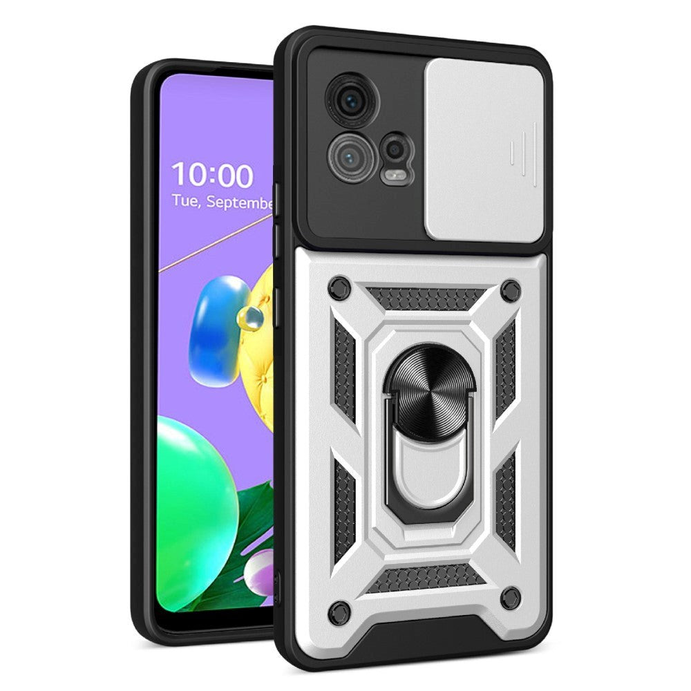 Motorola Moto G72 Håndværker Bagside Cover m. Magnetisk Kickstand & Cam Slider - Sølv