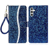 Samsung Galaxy A24 Læder Flip Cover m. Pung & Strop - Glitter Design - Blå