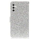 Samsung Galaxy A24 Læder Flip Cover m. Pung & Strop - Glitter Design - Sølv