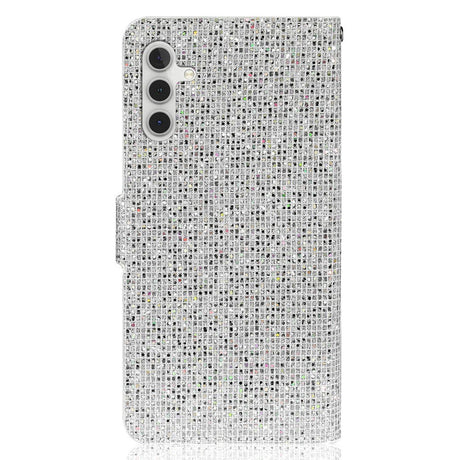 Samsung Galaxy A24 Læder Flip Cover m. Pung & Strop - Glitter Design - Sølv