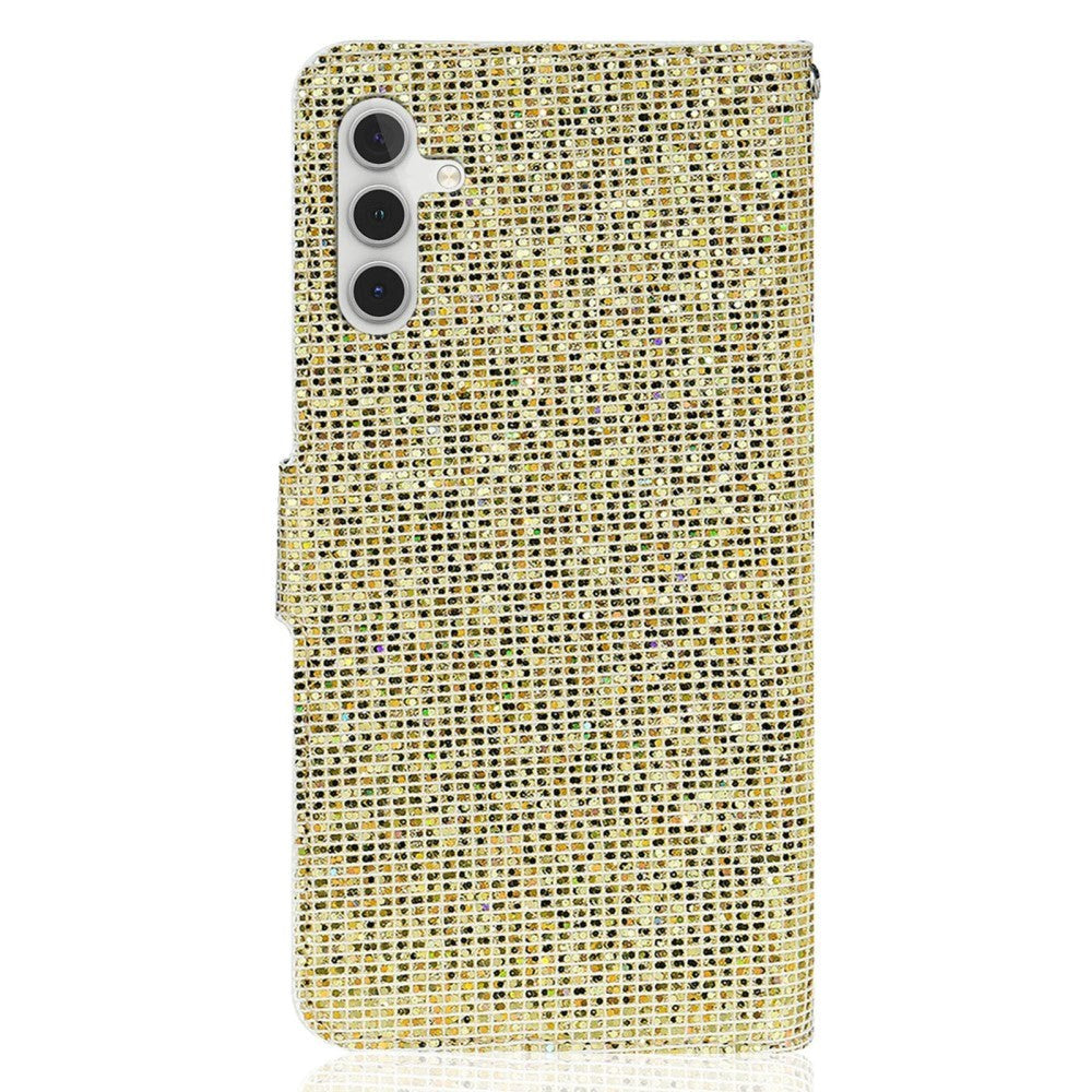 Samsung Galaxy A24 Læder Flip Cover m. Pung & Strop - Glitter Design - Guld