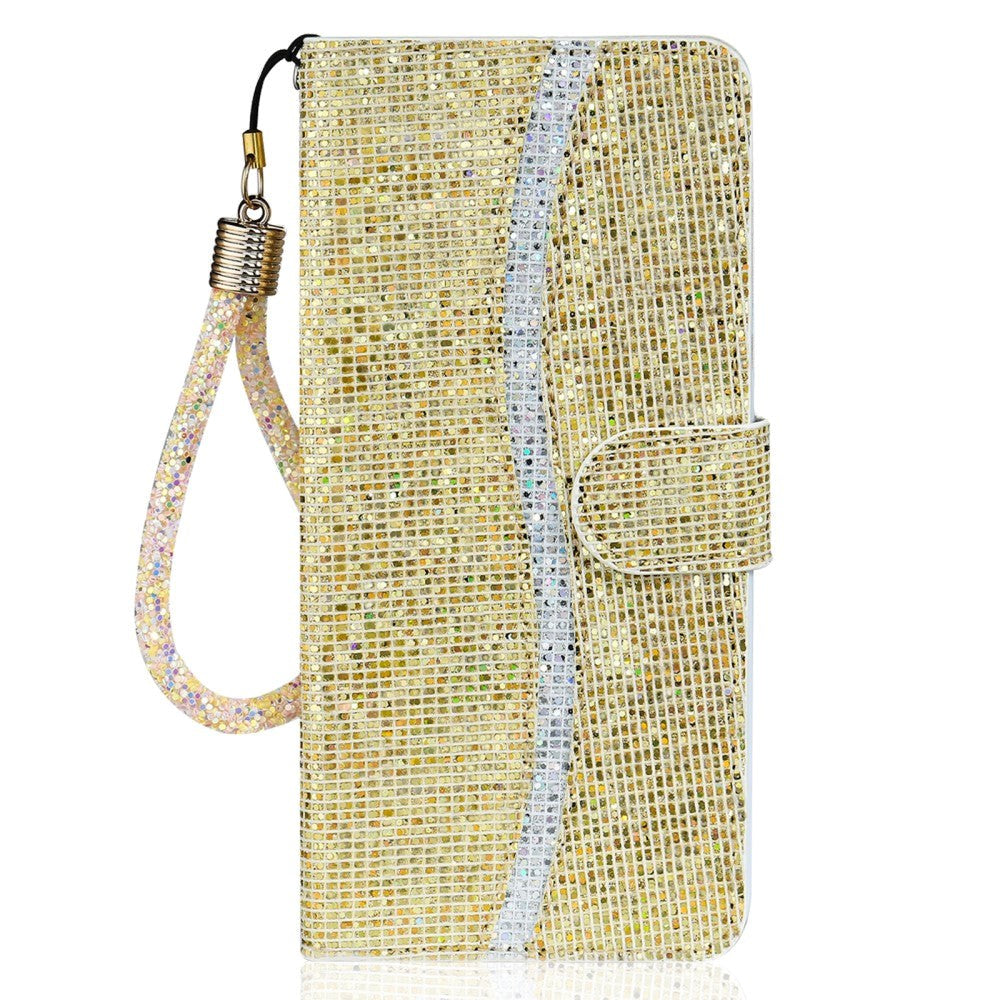 Samsung Galaxy A24 Læder Flip Cover m. Pung & Strop - Glitter Design - Guld