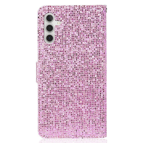 Samsung Galaxy A24 Læder Flip Cover m. Pung & Strop - Glitter Design - Lyserød