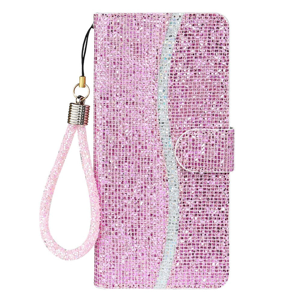 Samsung Galaxy A24 Læder Flip Cover m. Pung & Strop - Glitter Design - Lyserød