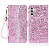 Samsung Galaxy A34 (5G) Læder Flip Cover m. Pung & Strop - Glitter Design - Lyserød