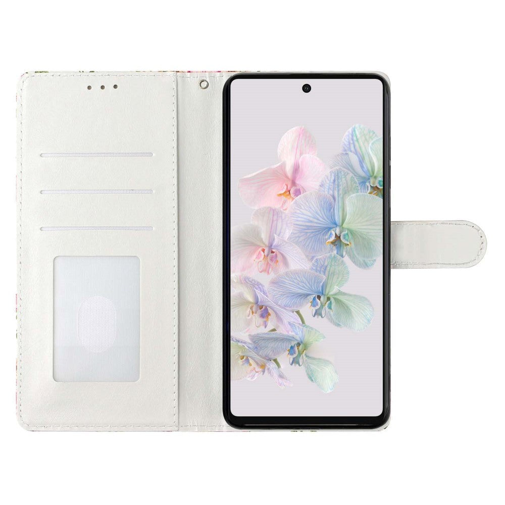 Google Pixel 7 Kunst Læder Flip Cover m. Pung og Strop - Blomster