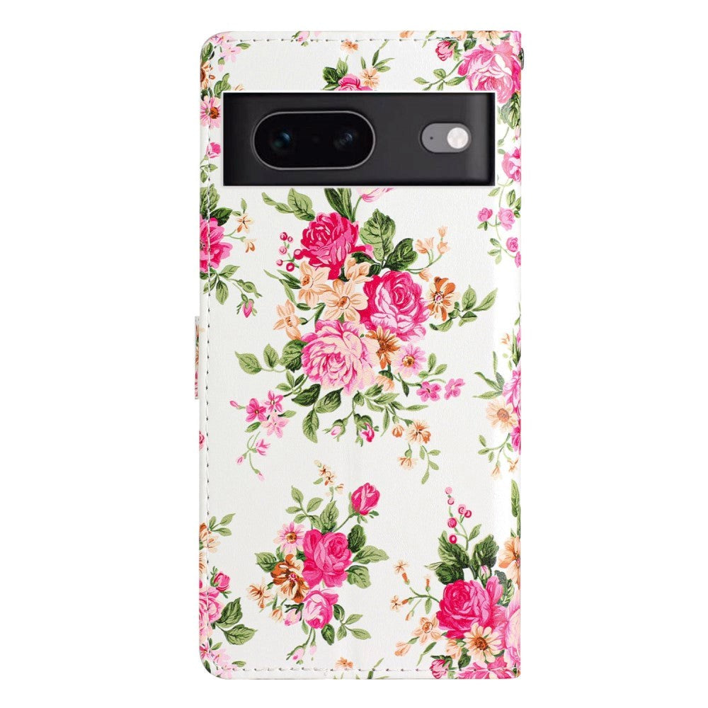 Google Pixel 7 Kunst Læder Flip Cover m. Pung og Strop - Blomster