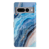 Google Pixel 7 Pro Kunst Læder Flip Cover m. Pung og Strop - Blå Marmor