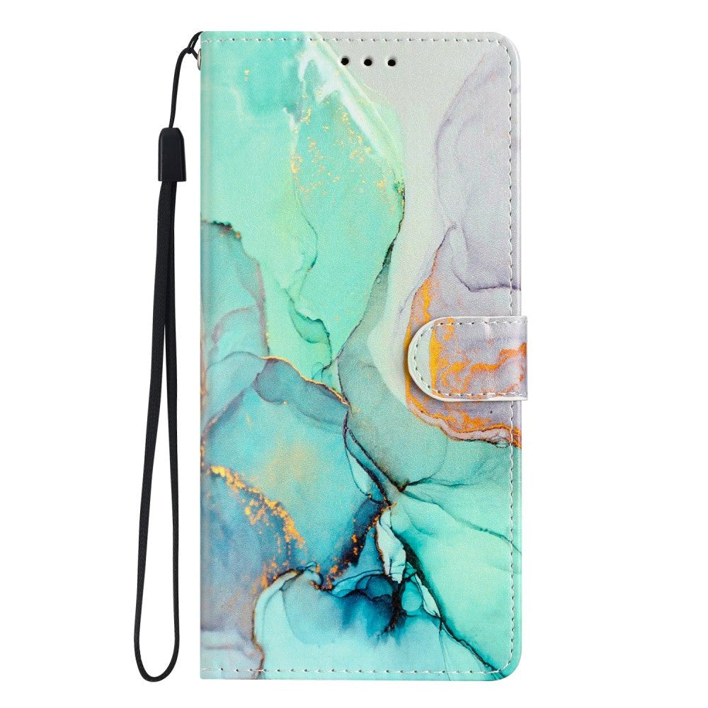 Google Pixel 7 Pro Kunst Læder Flip Cover m. Pung og Strop - Grøn Marmor