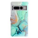 Google Pixel 7 Pro Kunst Læder Flip Cover m. Pung og Strop - Grøn Marmor