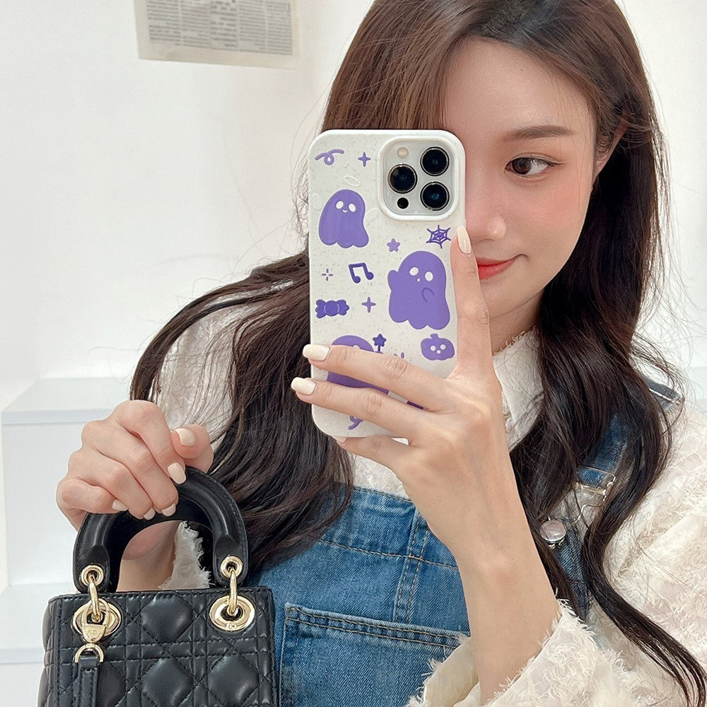 iPhone 14 Pro Fleksibel Plastik Bagside Cover m. Motiv - Lilla Spøgelser